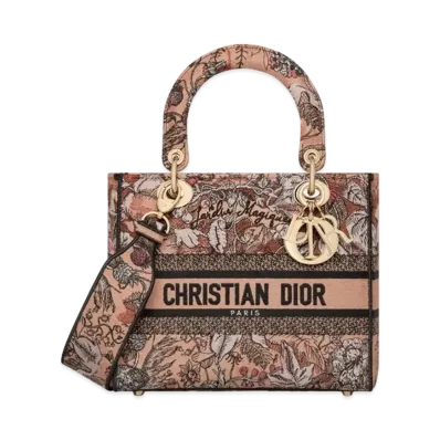Dior Medium Lady D Lite Bag Jardin Magique Embroidery "Powder Pink"