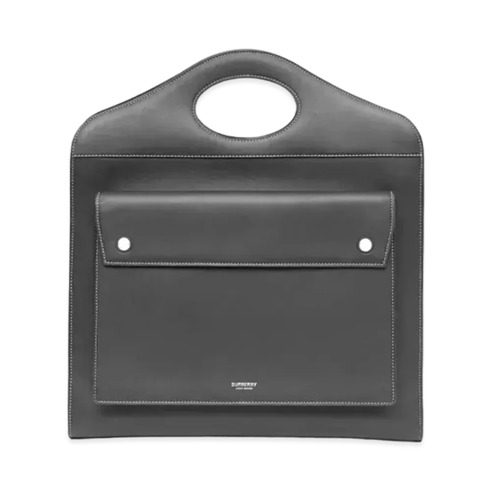 Burberry Medium Top Stitch Leather Pocket Tote "Black"