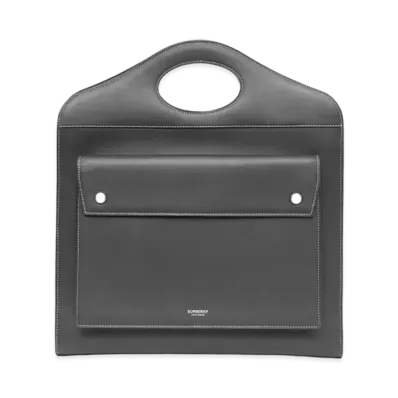 Burberry Medium Top Stitch Leather Pocket Tote "Black"