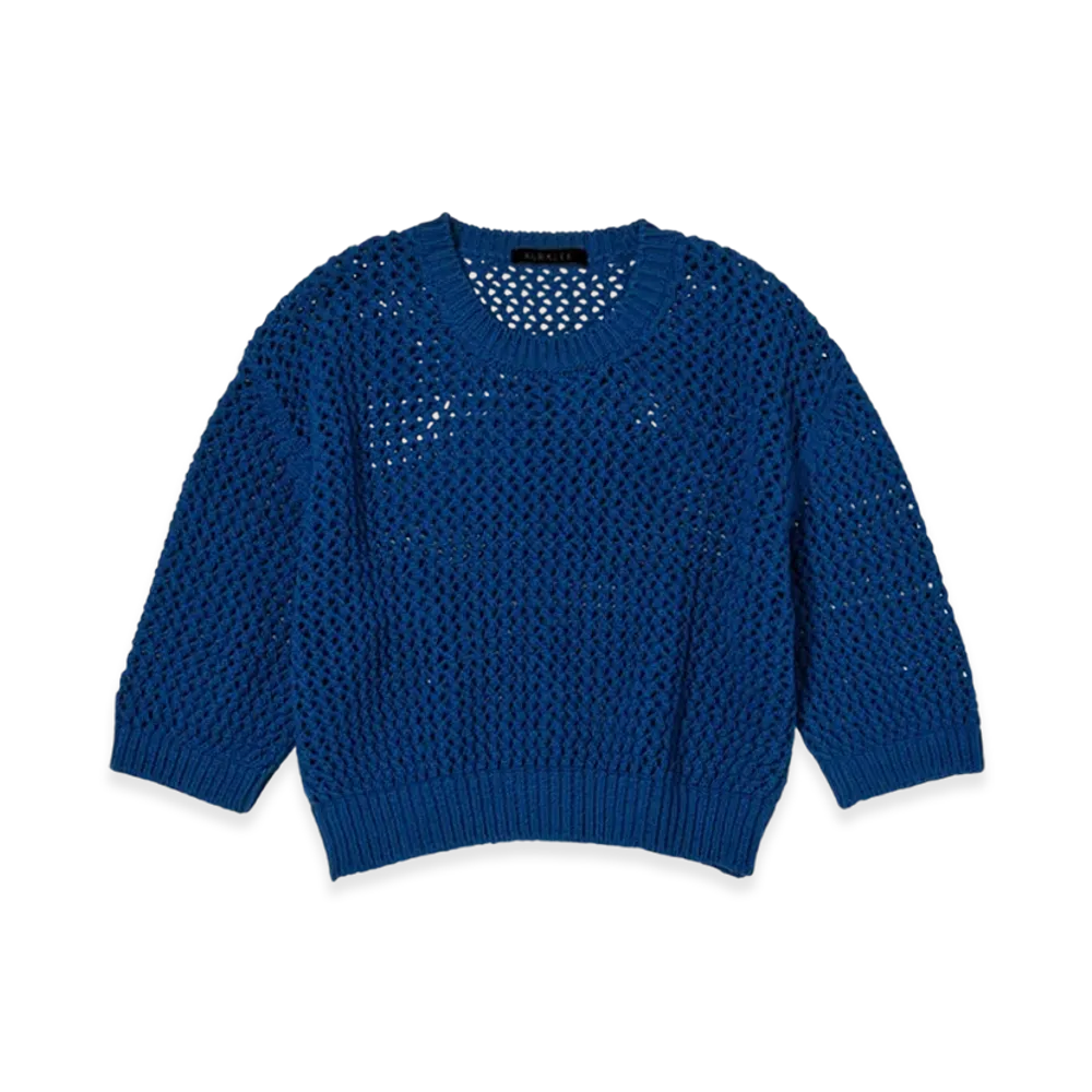 AURALEE Cotton LilyYarn Mesh Knit T-Shirt "Blue"
