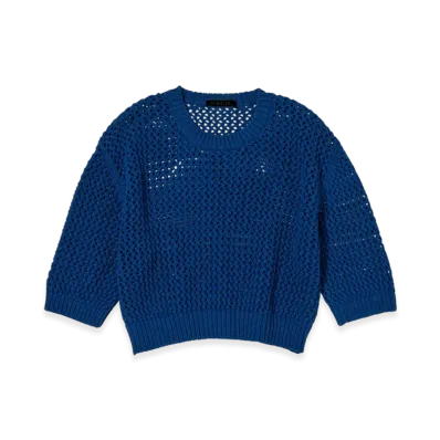 AURALEE Cotton LilyYarn Mesh Knit T-Shirt "Blue"