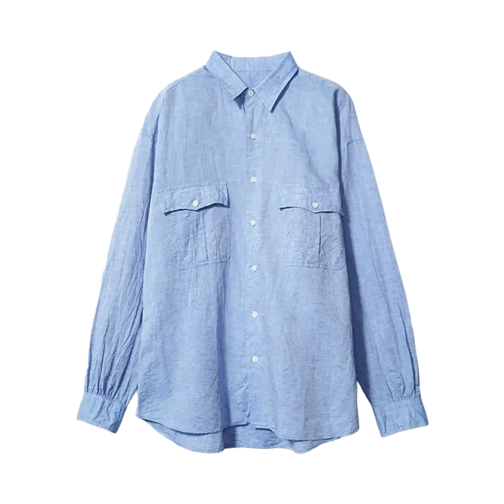 PORTER CLASSIC ROLL UP LINEN COTTON SHIRT CANCLINI "BLUE"