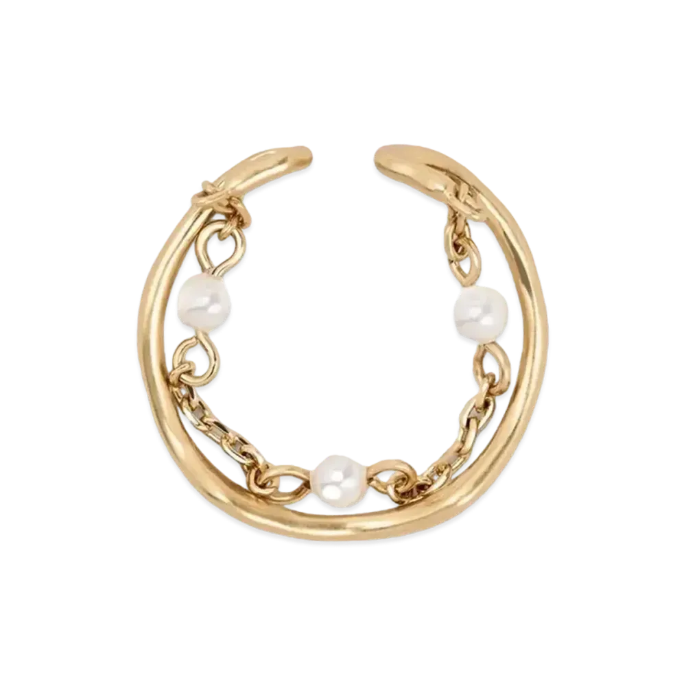 CHARLES & KEITH Corinne Pearl Chain Link Double Ring "BrushGold"