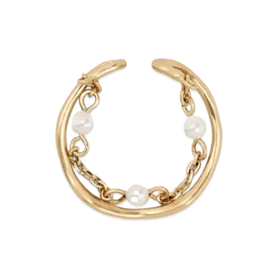 CHARLES & KEITH Corinne Pearl Chain Link Double Ring "BrushGold"