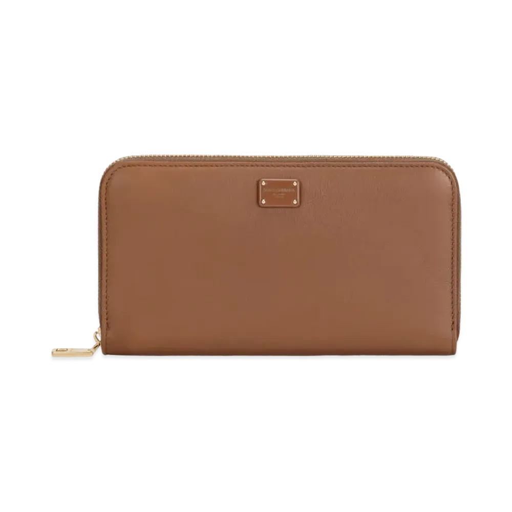 Dolce&Gabbana Zip-Around Wallet Calfskin Logo Plate "Brown"