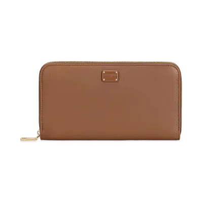 Dolce&Gabbana Zip-Around Wallet Calfskin Logo Plate "Brown"