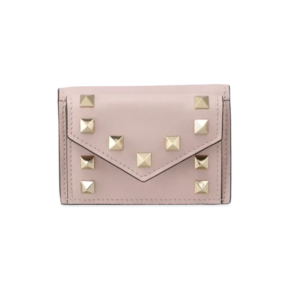 Valentino Rock Studs Calfskin Small Wallet "Rose Quartz"