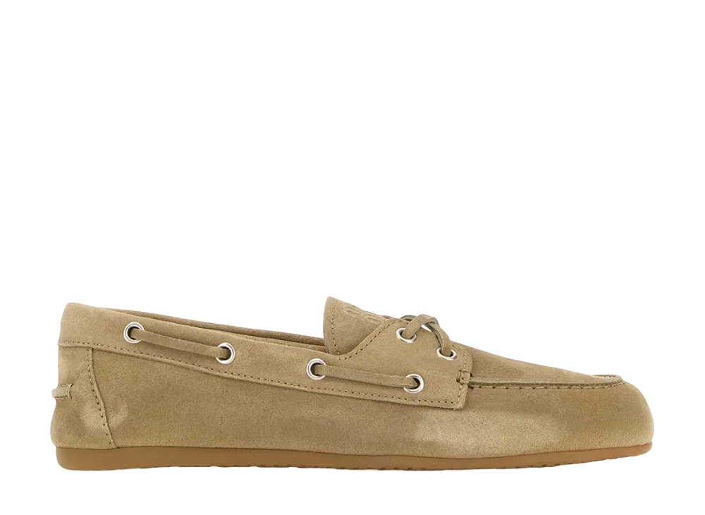 MIU MIU Women's Faded Suede Deck Shoes "Beige"