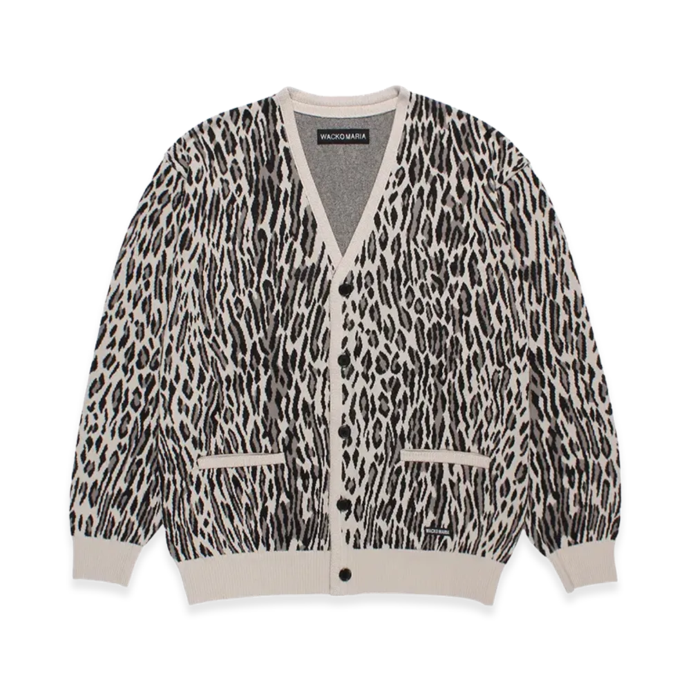 WACKO MARIA Leopard Jacquard Knit Cardigan "Ivory"