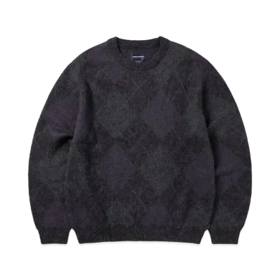 thisisneverthat Mohair Argyle Knit Sweater "Dark Purple"