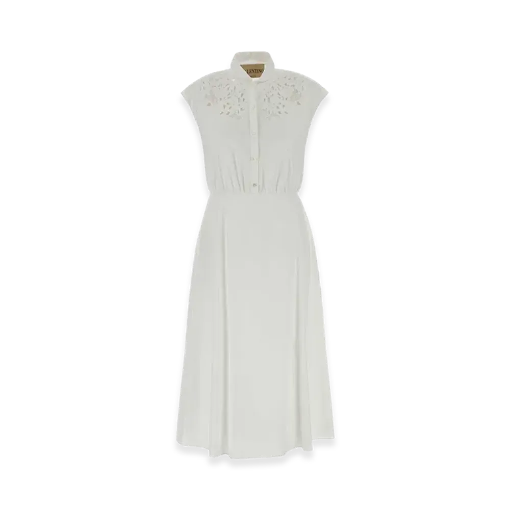 Valentino Women's Embroidered Midi Dress "Bianco"