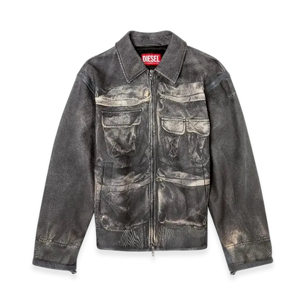 Diesel L-Mayer Leather Jacket With Trompe LOeil Pockets "Black"