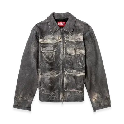 Diesel L-Mayer Leather Jacket With Trompe LOeil Pockets "Black"