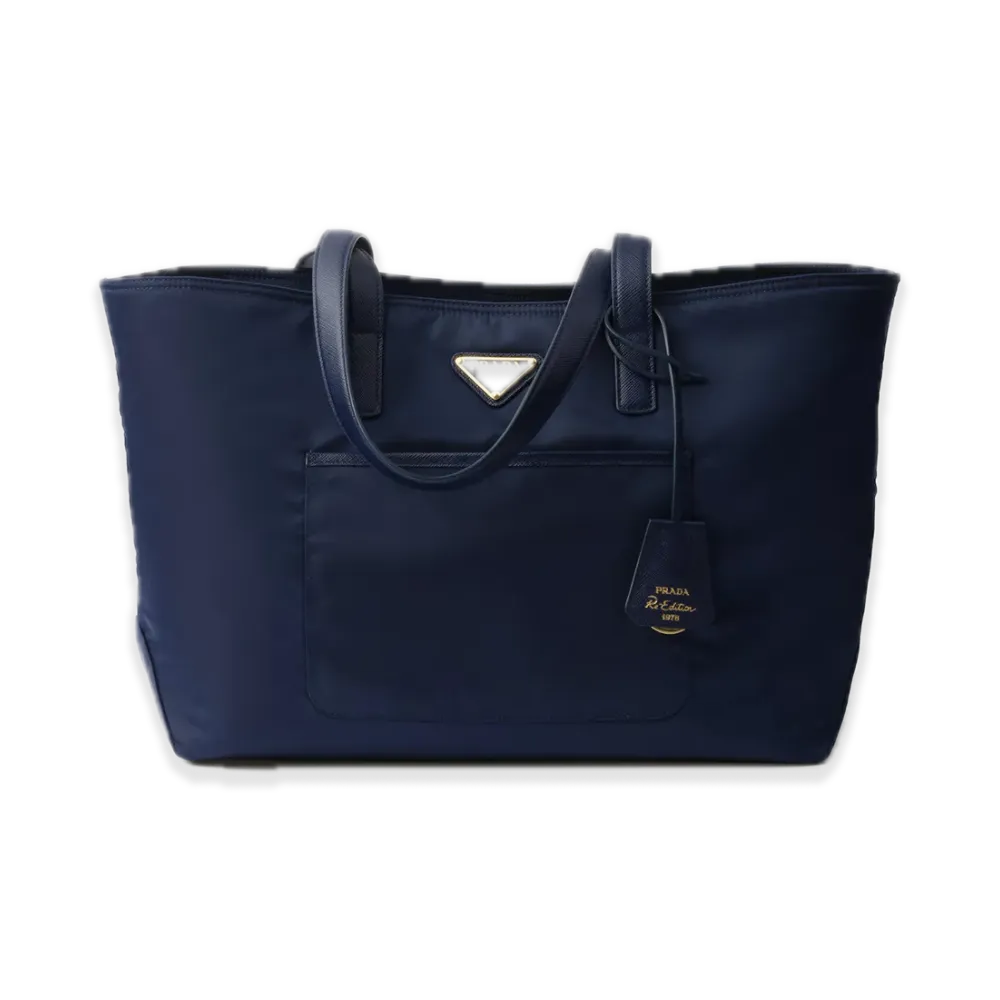 PRADA Re-Edition 1978 Medium Re-Nylon x Saffiano Leather Tote Bag "Navy"