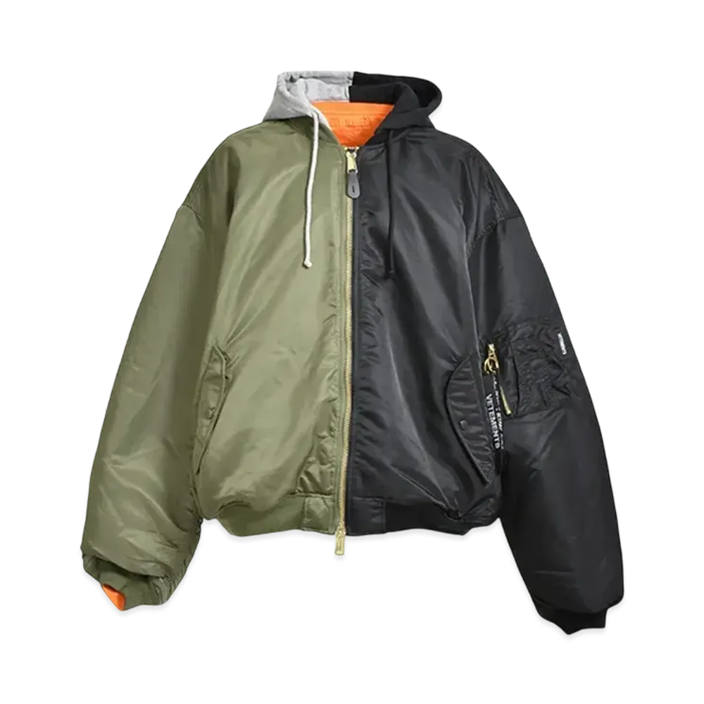 VETEMENTS Split Hooded Bomber Jacket "Green/Black" UA65JA226G