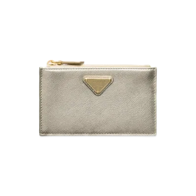 PRADA Saffiano Triangle Card Case "Pyrite"