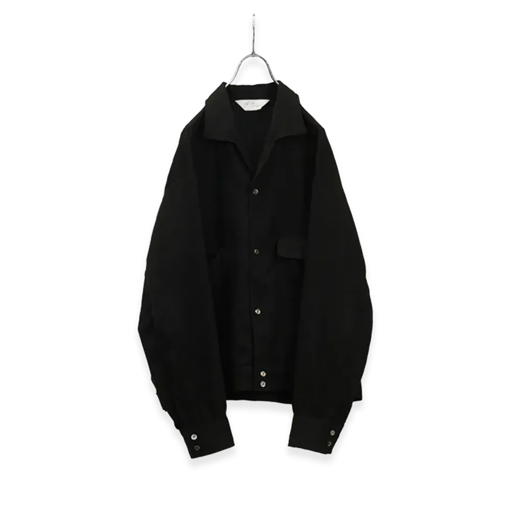 ANCELLM Vegan Suede Open Collar Shirt "Black"