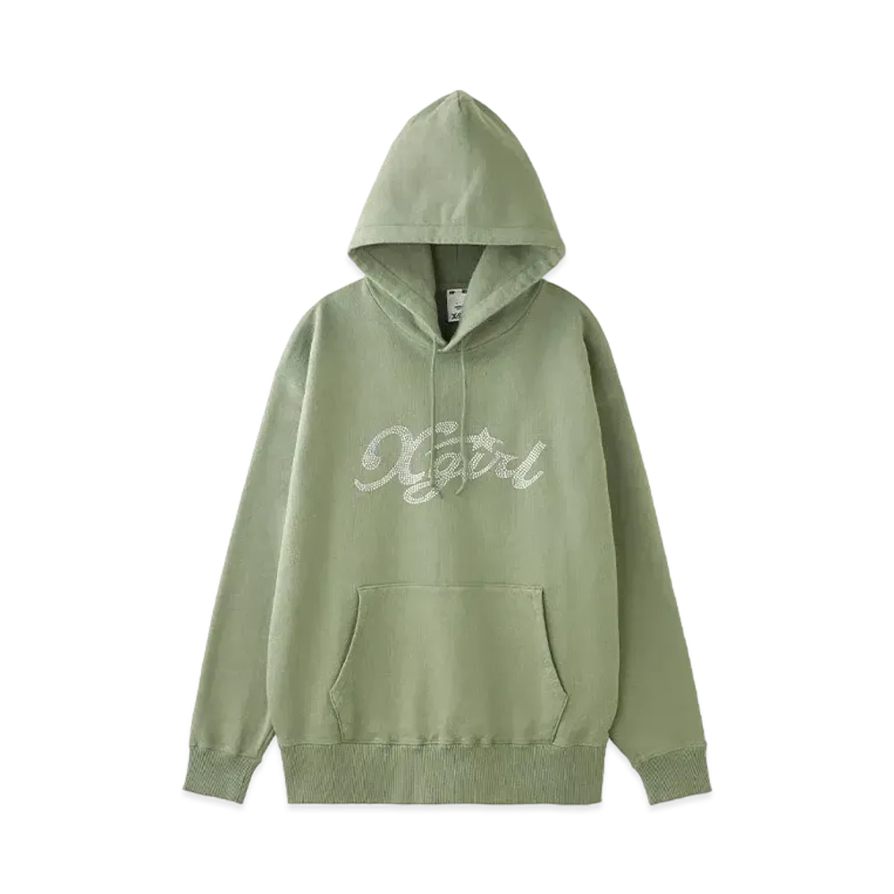 X-Girl Rhinestone Star Cursive X-Girl Logo Sweat Hoodie "Olive"