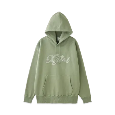 X-Girl Rhinestone Star Cursive X-Girl Logo Sweat Hoodie "Olive"