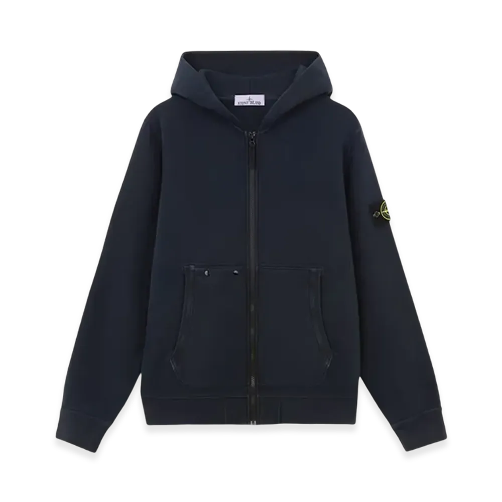 Stone Island 63341 Organic Cotton Diagonal Fleece Old Effect Hooded Full Zipper Sweatshirt with Pockets - 24FW "Navy Blue"