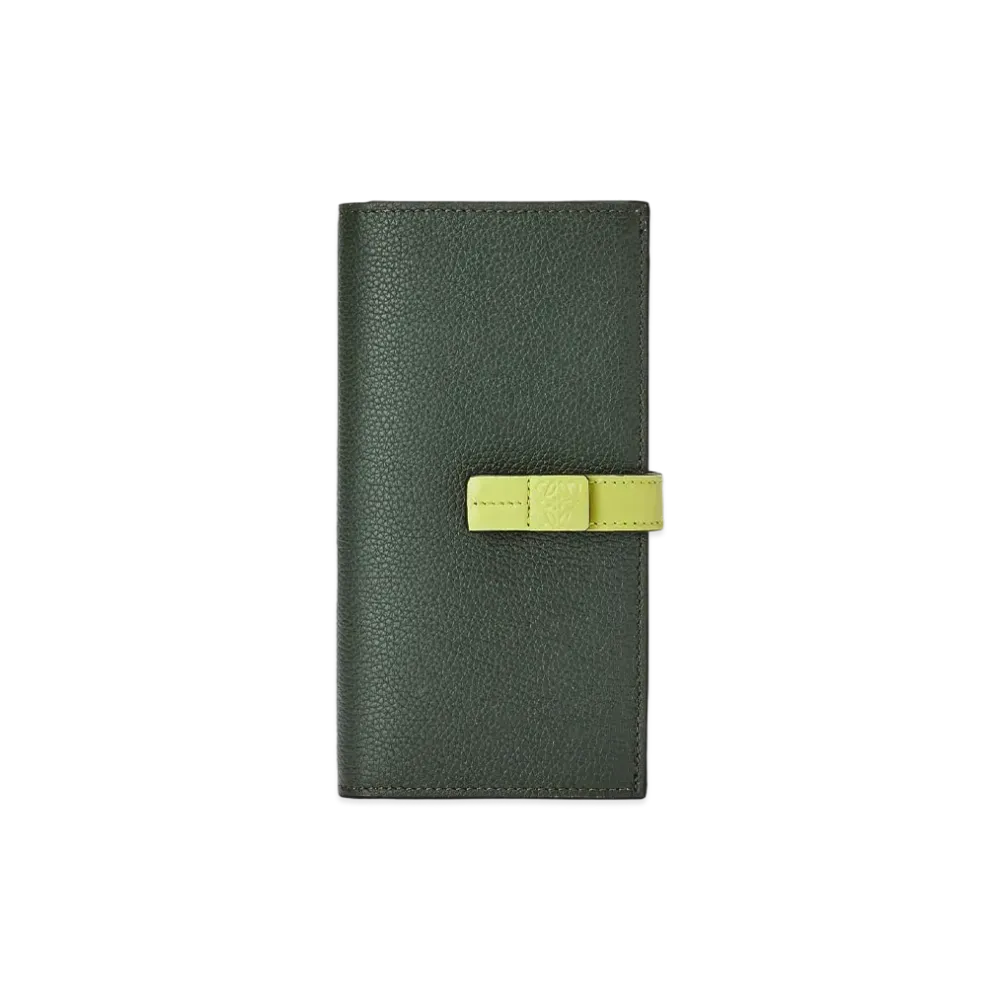 LOEWE Large Vertical Wallet In Grained Calfskin "Vintage Khaki/Lime Yellow"