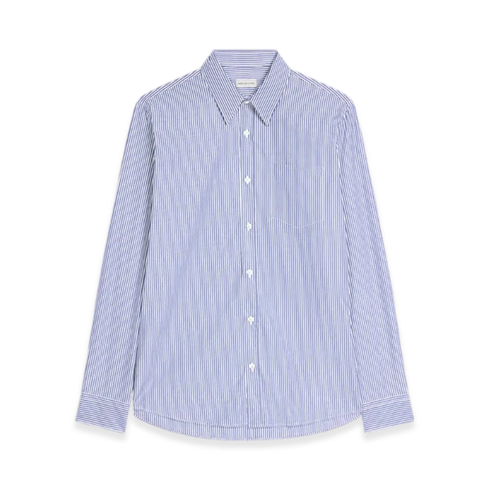 DRIES VAN NOTEN Fitted Cotton Shirt "Navy"