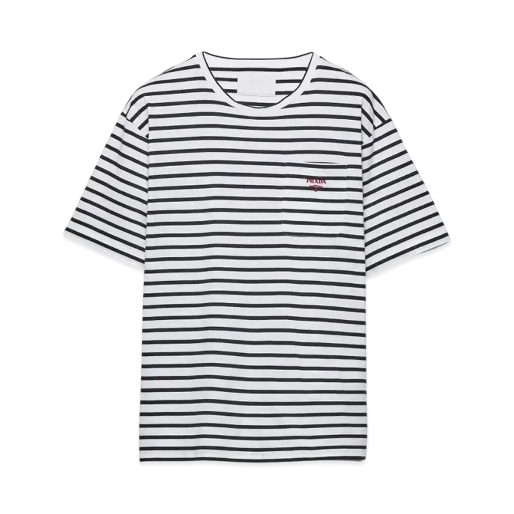 PRADA Men's Striped Cotton T-Shirt "White/Navy"