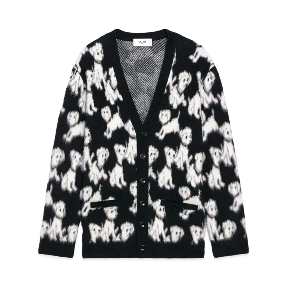 CELINE Artist Jacquard Cardigan In Brushed Cotton "Black"