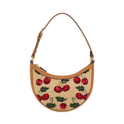 Valentino Women's Embroidered Raffia Mini Vlogo Signature Shoulder Bag "Printed"