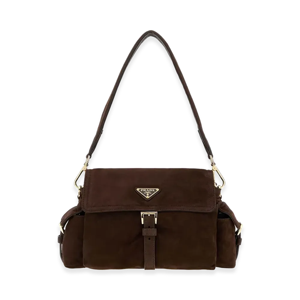 PRADA Women's Suede Shoulder Bag "Dark Brown"