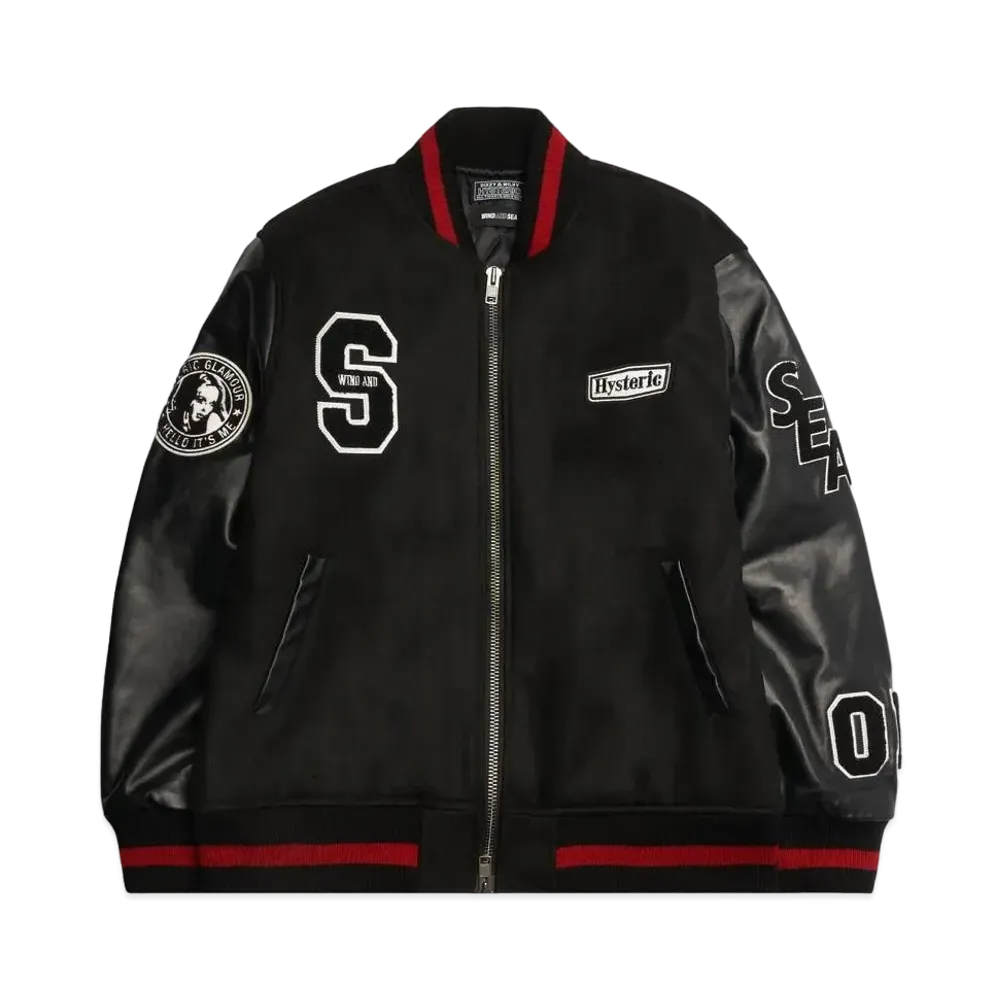 WIND AND SEA x HYSTERIC GLAMOUR Varsity Jacket "Black"