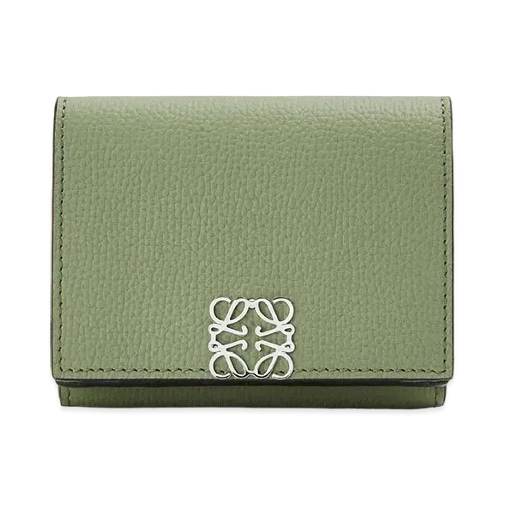 LOEWE Anagram Trifold Wallet In Pebble Grain Calfskin "Rosemary"