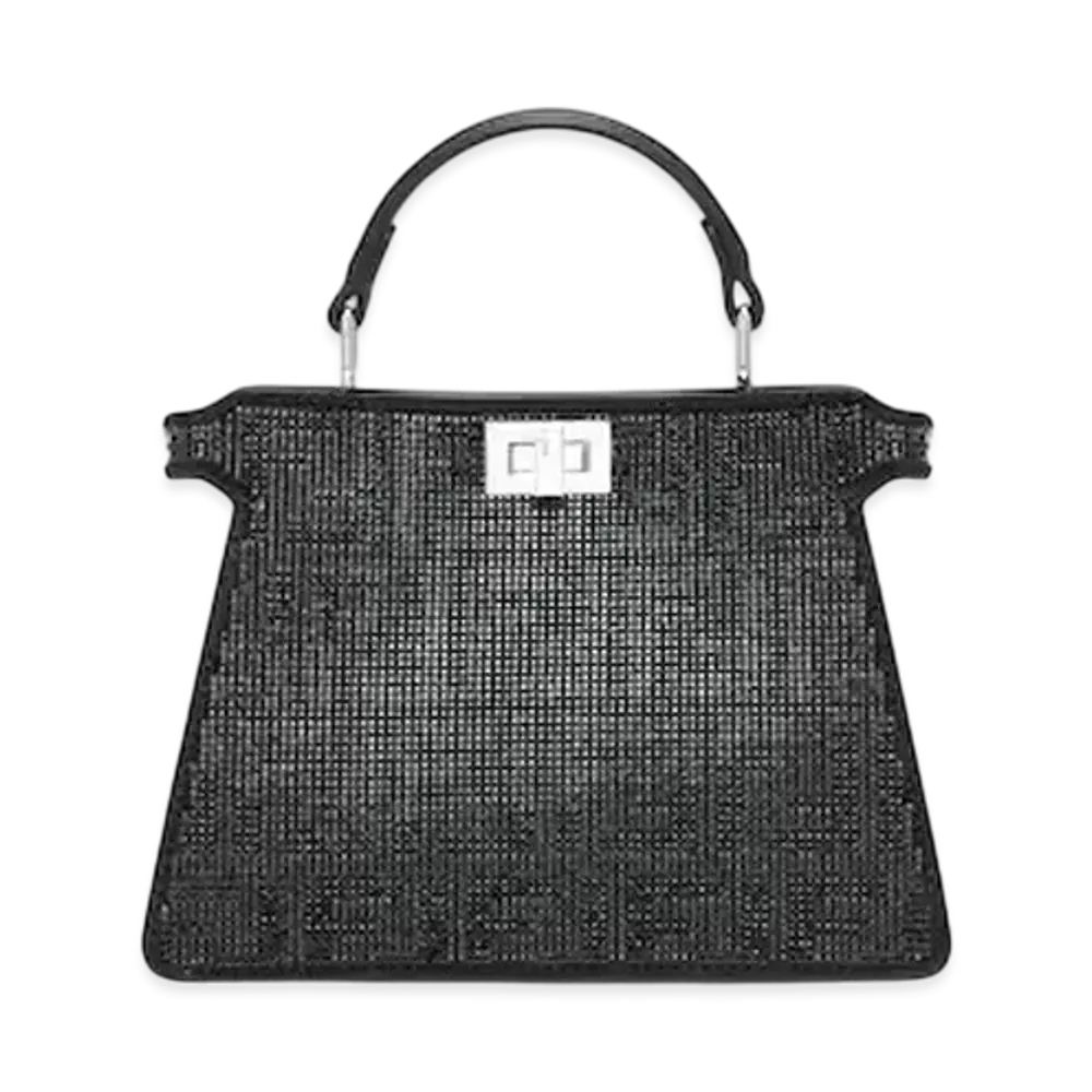 FENDI Peekaboo Iseeu Petite Suede Bag with FF in Crystals and Studs "Black"