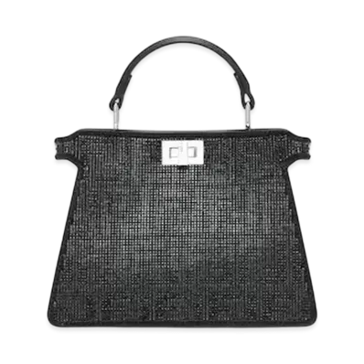 FENDI Peekaboo Iseeu Petite Suede Bag with FF in Crystals and Studs "Black"