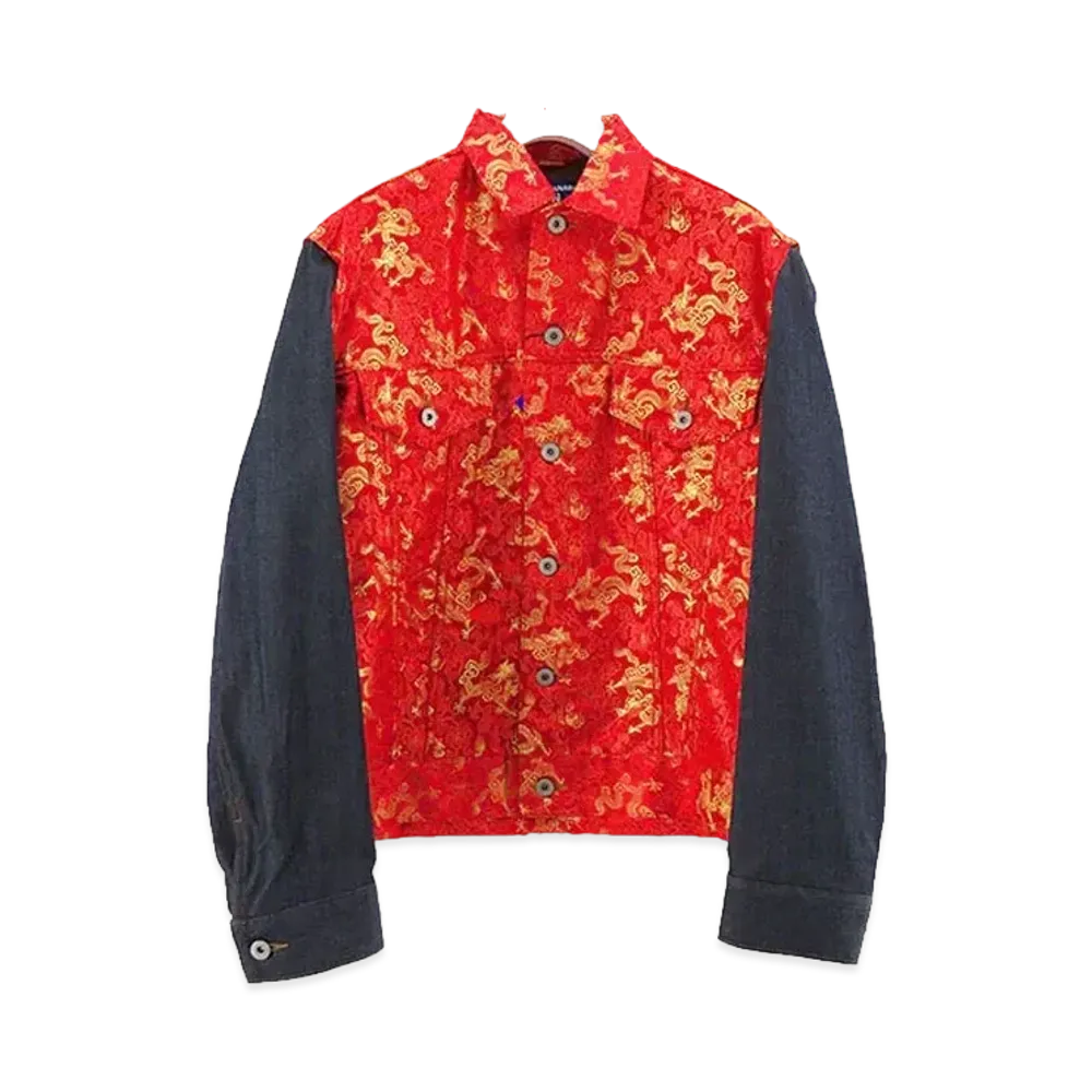 JUNYA WATANABE Nylon Ester Jacquard x Cotton Wool Denim G Jacket "Red/Indigo"