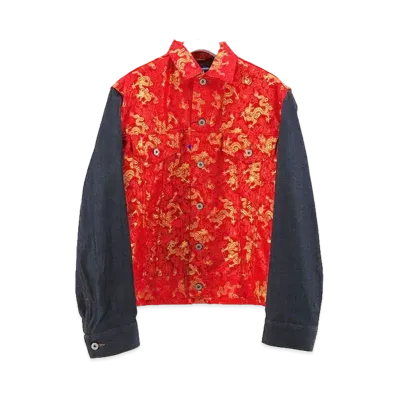 JUNYA WATANABE Nylon Ester Jacquard x Cotton Wool Denim G Jacket "Red/Indigo"