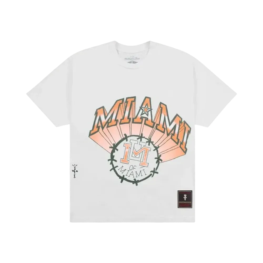Travis Scott x M&N x University Of Miami Handdrawn Tee "White"