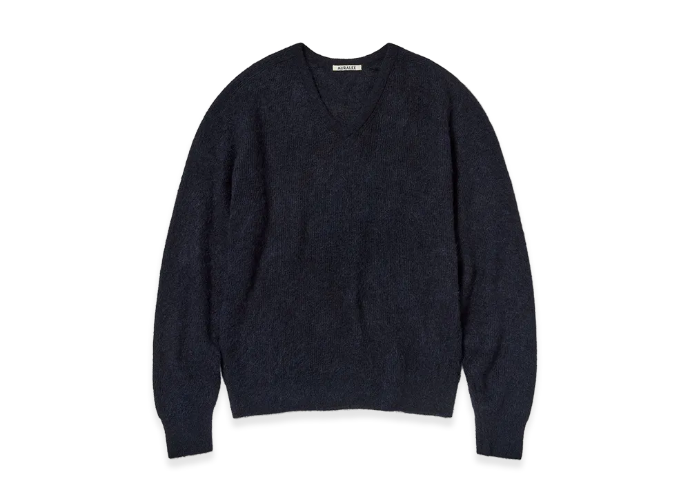 AURALEE Baby Suri Alpaca Sheer Knit V-Neck P/O "Navy"