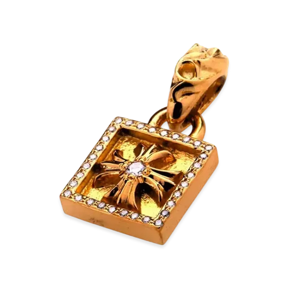 Chrome Hearts 22K Framed CH Plus Charm w/ Pave Diamond "Yellow Gold"