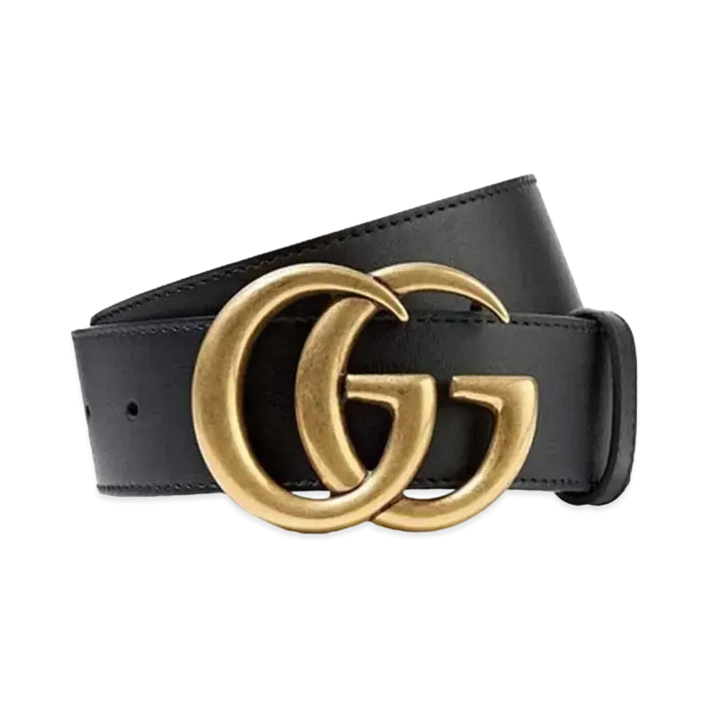 Gucci Double G Buckle Leather Belt ”Black/Gold”