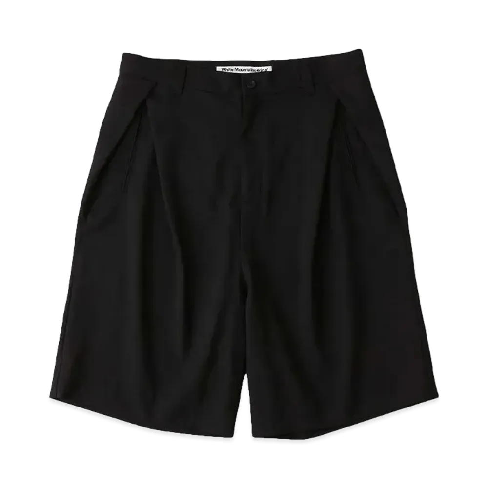 White Mountaineering TROPICAL WOOL 2 TUCK SHORT PANTS "BLACK"