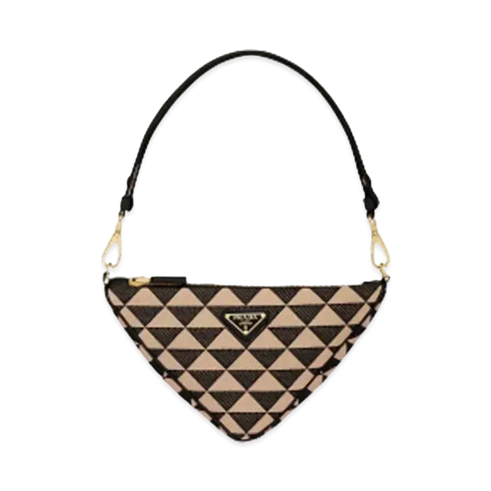 PRADA Symbole Leather and Fabric Mini Bag "Black/Beige"