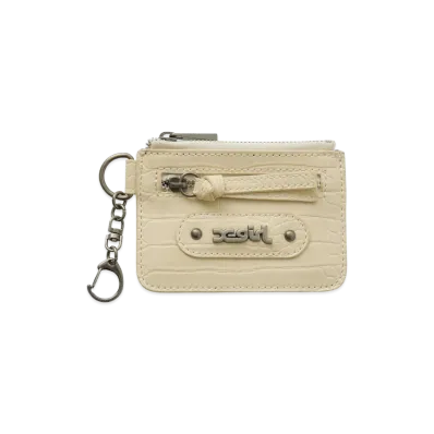 X-Girl Women's Mills Logo Faux Croco Card Case "Beige"