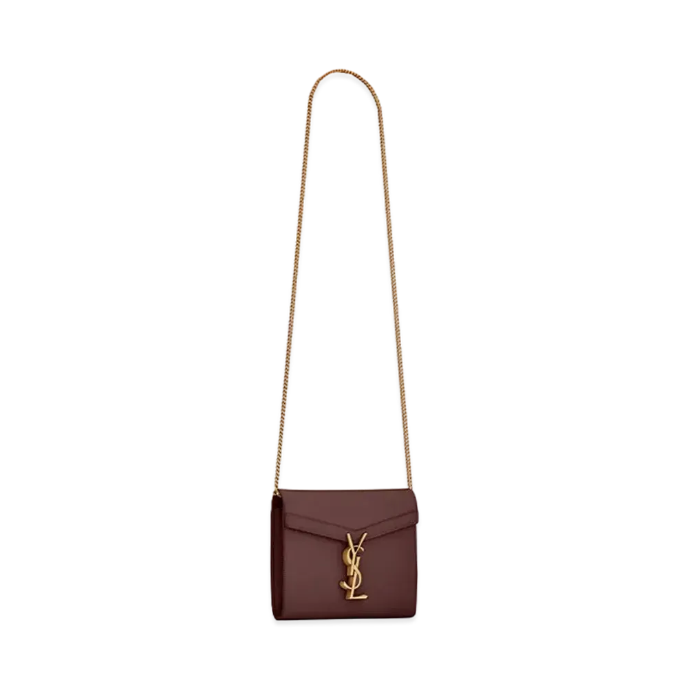 Saint Laurent Cassandra Chain Wallet In Grain De Poudre Embossed Leather "Rouge Legion"