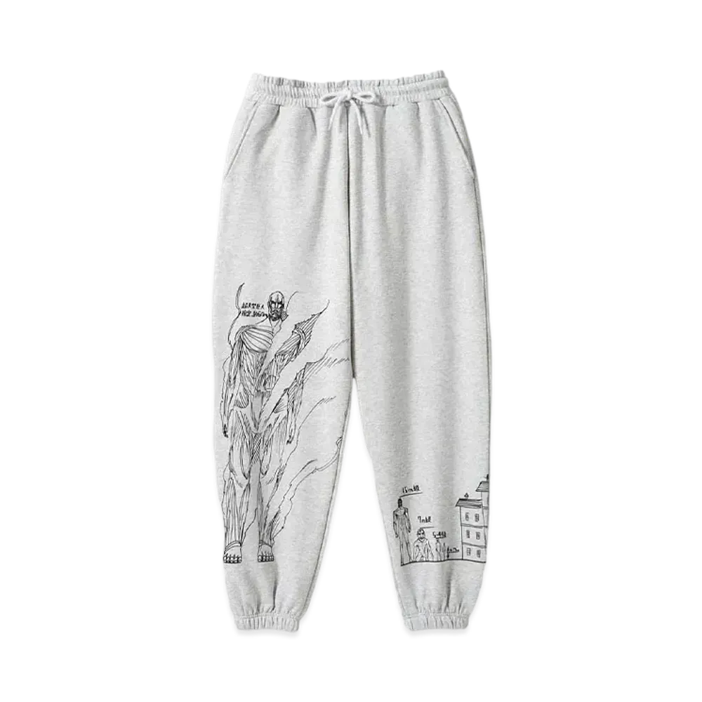 graniph x Attack On Titan Illustration Of Body Size Differences Fleece Sweatpants "Heather Grey"