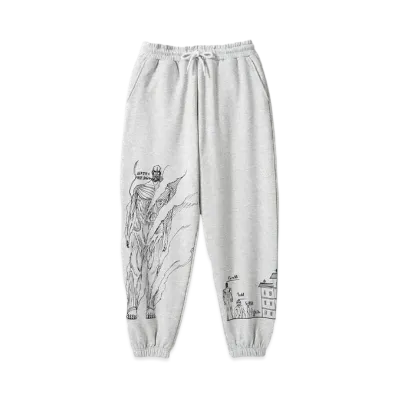 graniph x Attack On Titan Illustration Of Body Size Differences Fleece Sweatpants "Heather Grey"