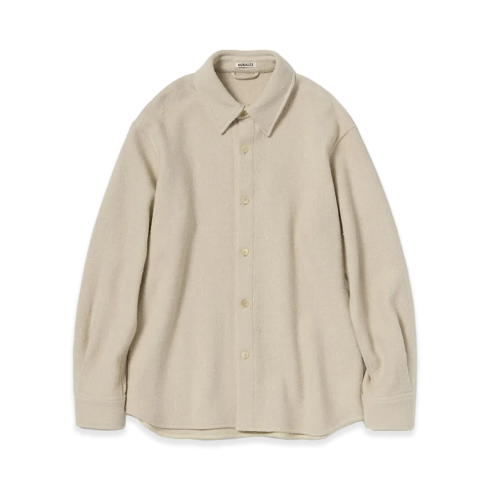 AURALEE Women's Homespun Tweed Shirt Blouson "Ivory Beige"