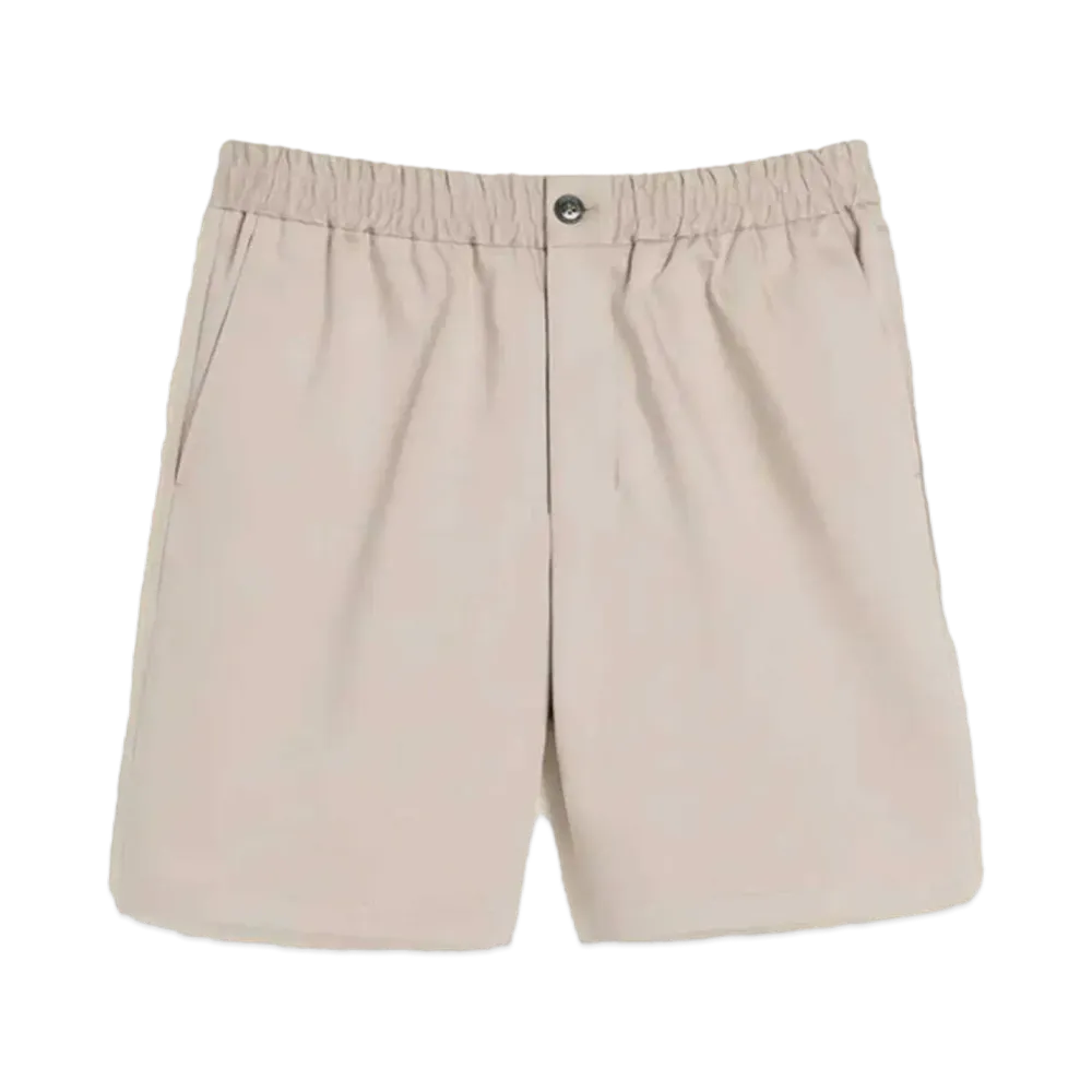 AMI PARIS Compact Cotton Satin Elastic Waist Shorts "Light Beige"