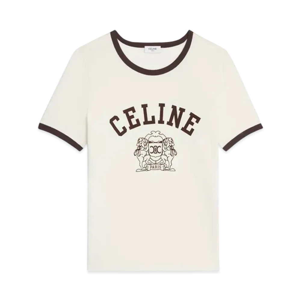 CELINE Women's Blason 70's T-Shirt in Cotton Jersey "Cream/Cacao"