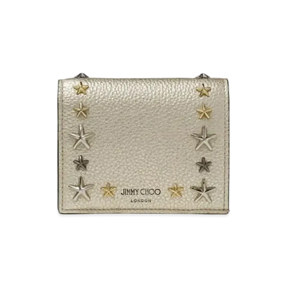 Jimmy Choo Hanne Soft Grainy Calf Leather Wallet With Stars Studs "Light Gold Metallic"